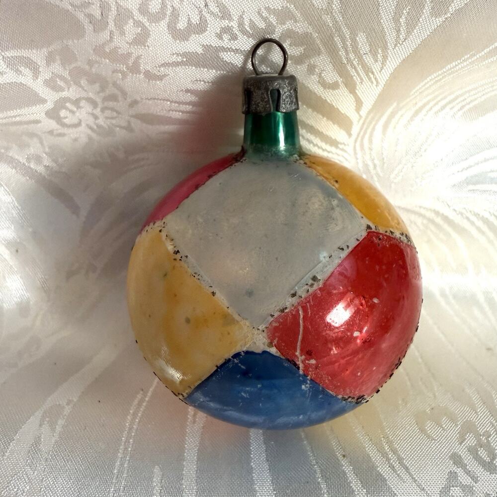 VTG Poland 1950’s Mondrian Stained Glass Harlequin Glass Christmas Ornament